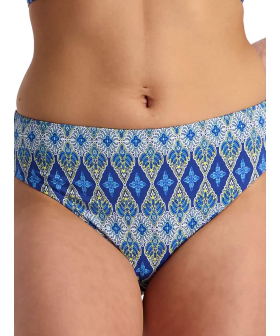 Moontide Womens Bohemian Aesthetic High Ruched Bikini Brief Blue Polyamide - Size X-Small