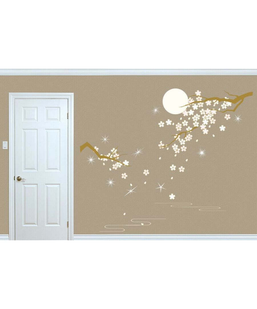 - Cherry Blossom Under Moonlight will look amazing in your bedroom and make you feel like in Asia.\n- We design and produce all our wall stickers to be flexible so you can use them to decorate walls, furniture, doors and almost any kind of smooth and even surface.\n- Endless flexibility means that your imagination is the limit of creating decorations with our products in your own and unique way.\n- With this product you can achieve a finishing size of 270 x 220 cm, more or less depending on your preferences. The package contains 3 sheets of 30 x 90 cm and a set of 9 Swarovski crystals at 1.1 cm in diameter.