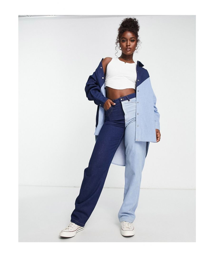 Jeans by Pieces Part of a co-ord set Shirt sold separately High rise Belt loops Five pockets Straight fit Sold by Asos