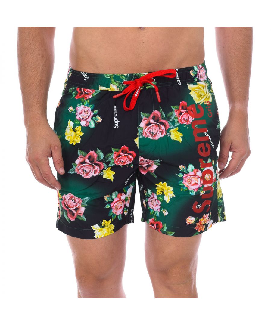 Supreme Mens Boxer Swimsuit Print Roses CM-30065-BP - Multicolour Polyamide - Size Small