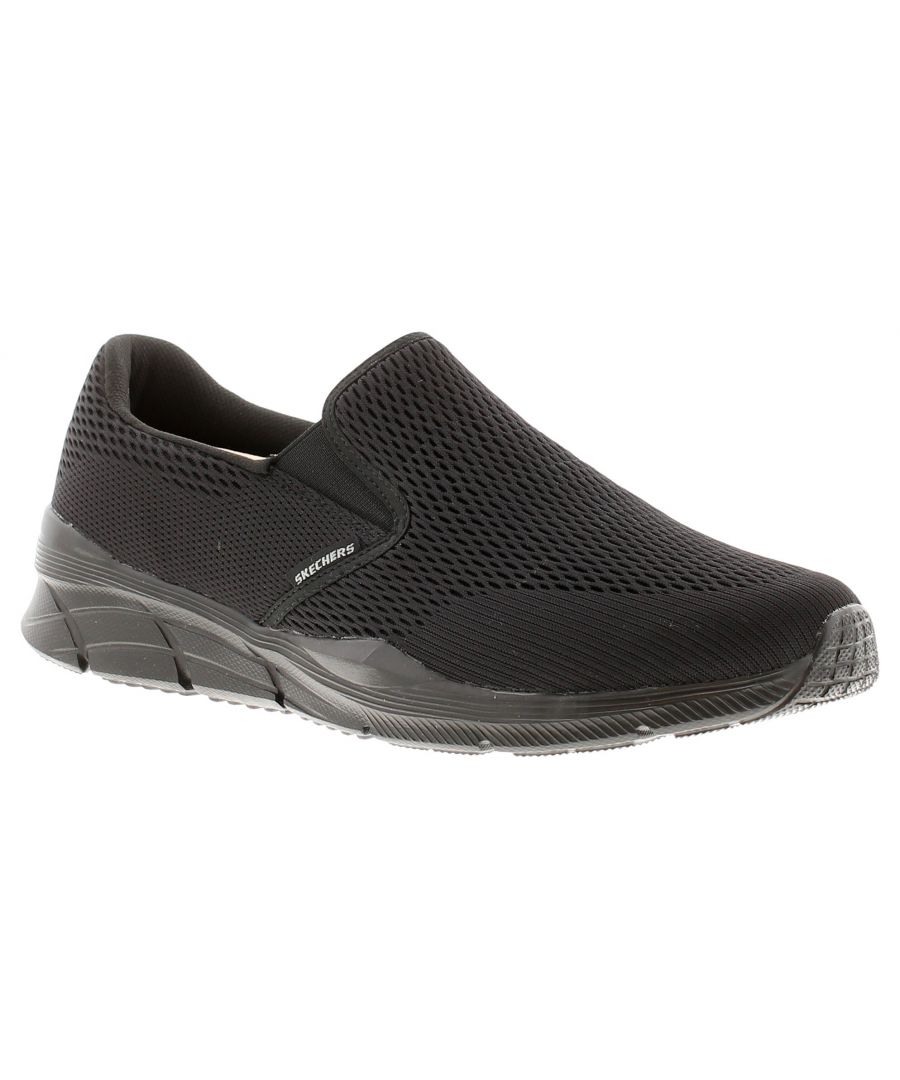 Skechers Equaliser 4.0 Triple Mens Trainers Black. Fabric Upper. Fabric Lining. Synthetic Sole. Mens Gentlemans Easy On Casual Comfort Flat Branded.