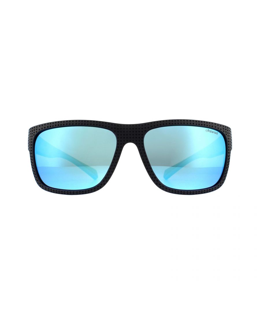 Polaroid Sport Rectangle Mens Zwart Blue Mirror Polariseerde zonnebril