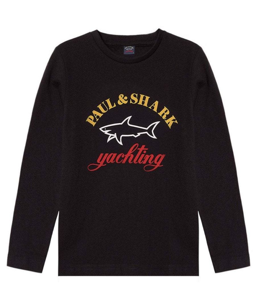 Image for Paul & Shark Boy's Long Sleeved Yachting Logo Print T-Shirt Black
