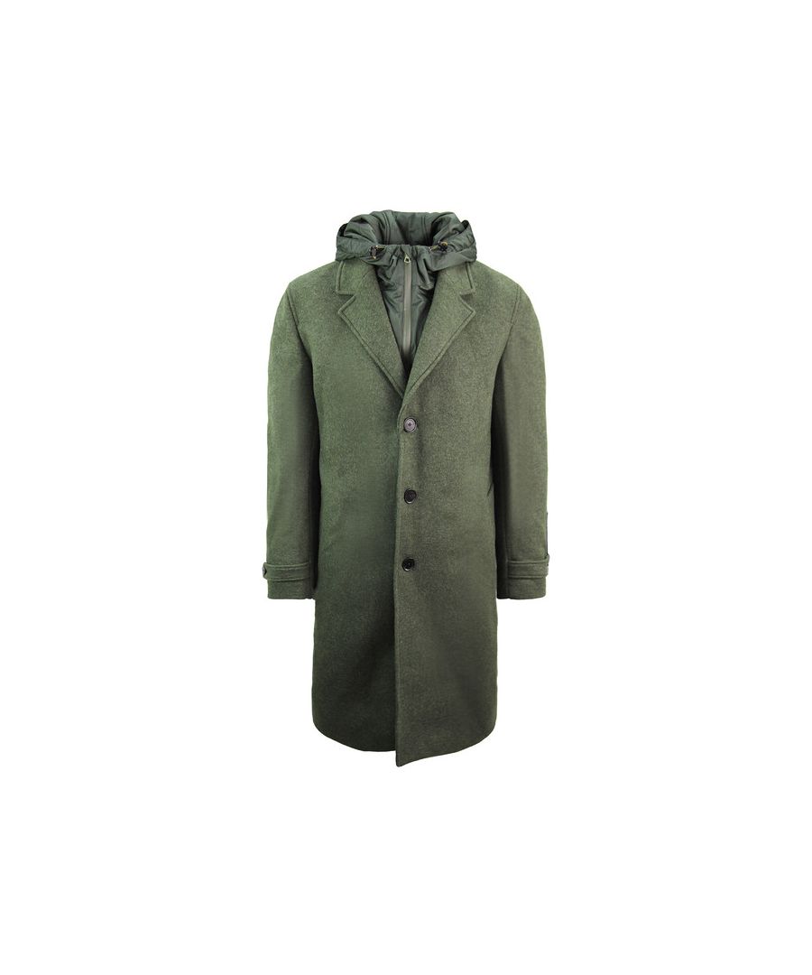 Lacoste Hooded Button Jacket Dark Green Wool Mens Coat BH9417 EL9
