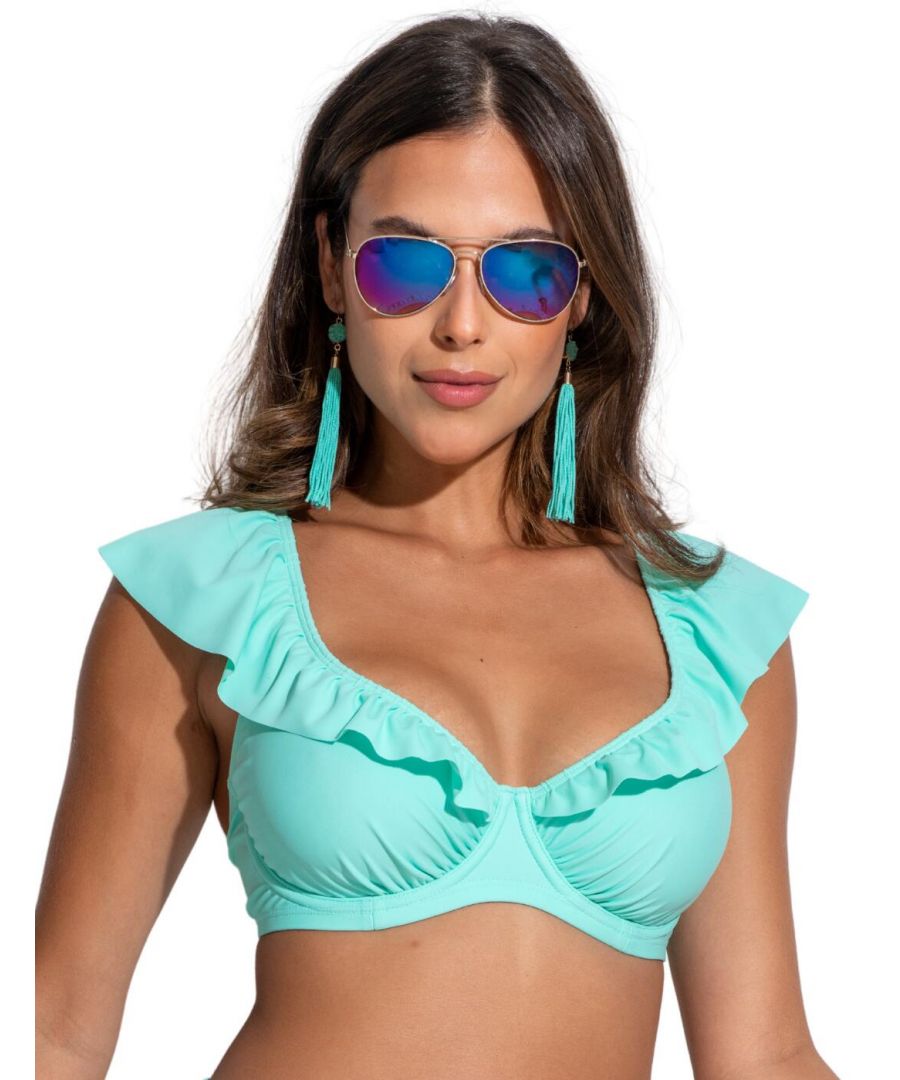 Pour Moi Womens Bermuda Frill Bikini Top - Green Polyamide - Size 32C