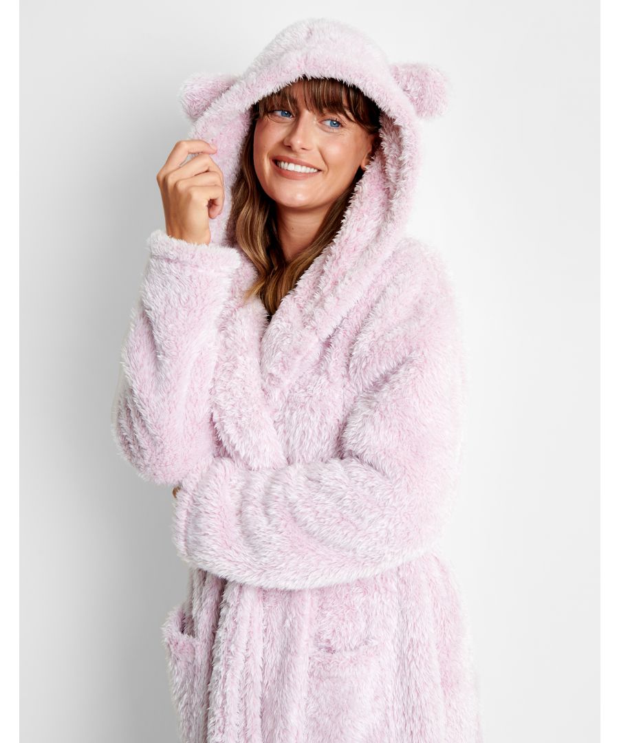 This long sleeve robe from Threadbare features an oversized hood with cute bear ears, spacious front pockets, and fastens at the waist with a self-tie belt. Made with super soft fabric, this robe is perfect to relax in. Other colours available.