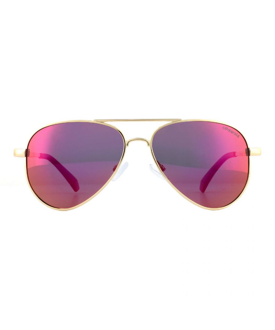 Polaroid Kids Sunglasses 8015/N/NEW J5G AI Gold Pink Mirror Polarized are a brightly coloured aviator for children with the excellent Polaroid lenses to protect your child's eyes with 100% UV400 protection and glare reduction with the polarized filters for perfect vision