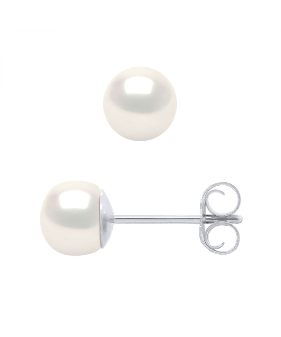 Earrings of true Cultured Freshwater Pearls Button 5-6 mm - Natural White Color Push system White Gold 375 - Our jewellery is made in France and will be delivered in a gift box accompanied by a Certificate of Authenticity and International Warranty