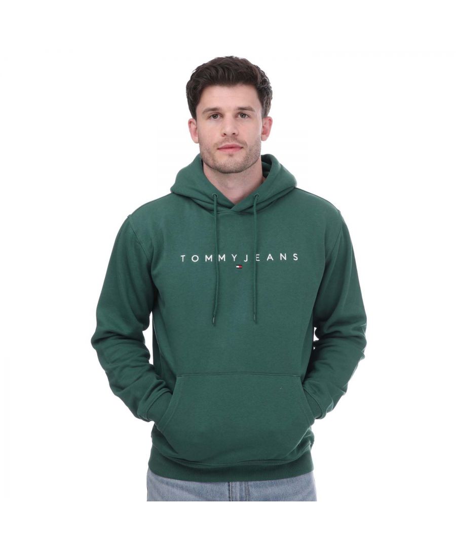 Tommy Hilfiger Mens Jeans Linear Logo Hoodie in Green Cotton - Size 2XL