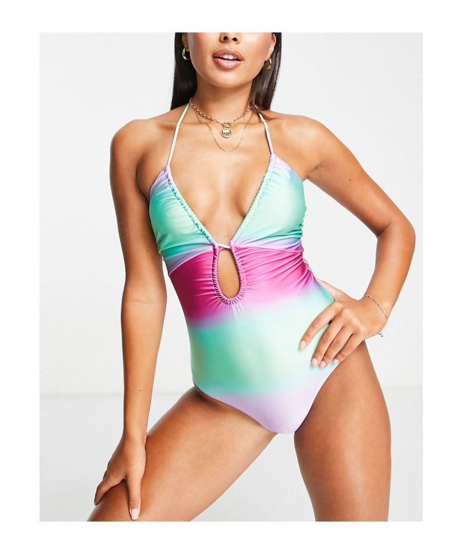 ASOS DESIGN Womens keyhole ruched front swimsuit in ombre print-Multi - Multicolour - Size 4 UK