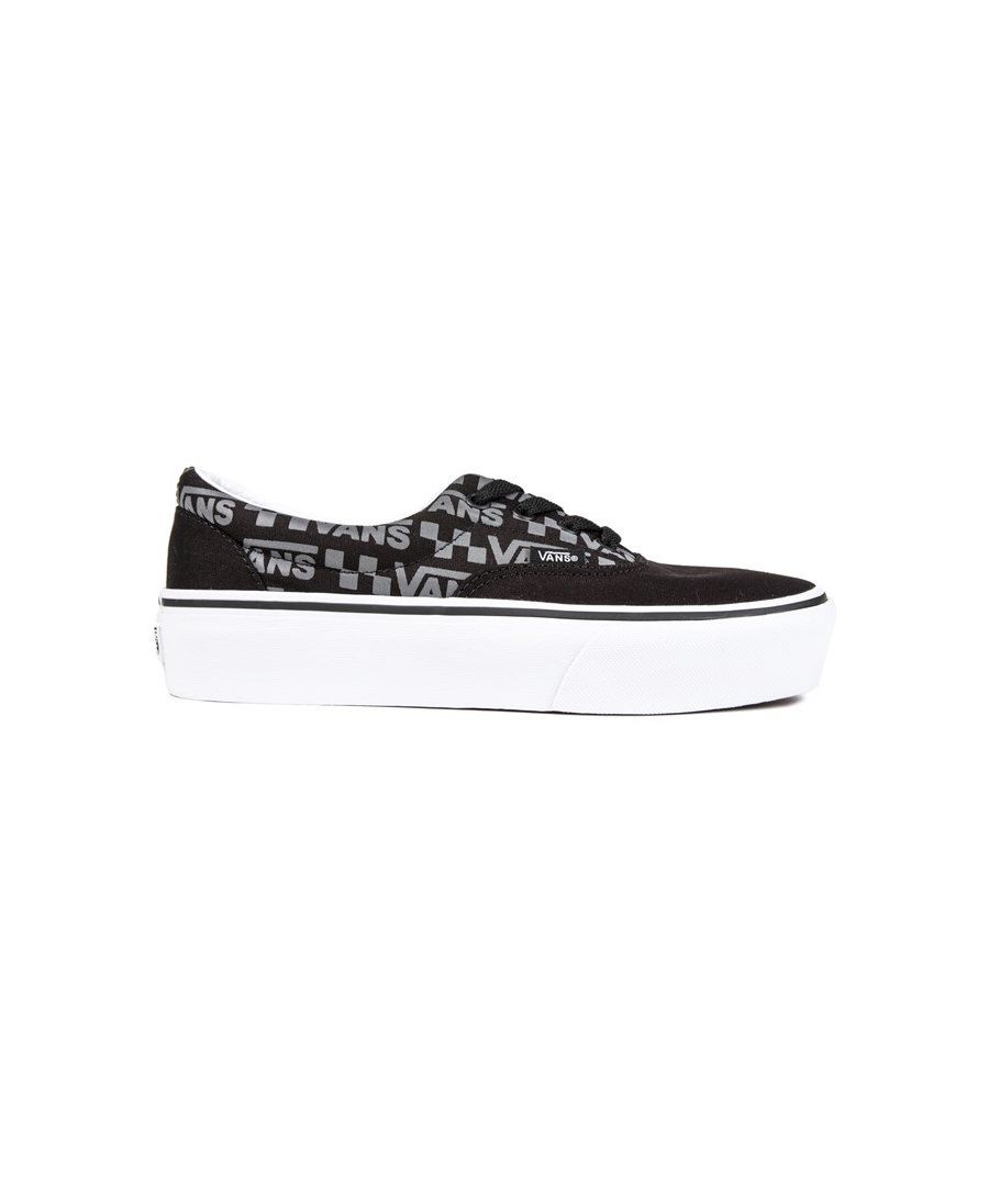 Womens black Vans era platform trainers, manufactured with canvas and a rubber sole. Featuring: platform sole, canvas lining and sock, vulcanized outsole and waffle tread.