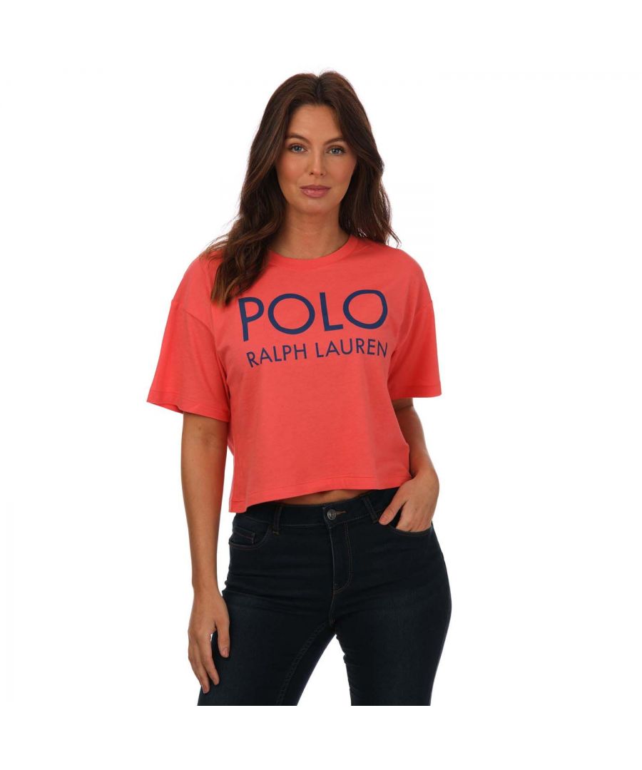 Kort katoenen T-shirt met Ralph Lauren-logo, koraalrood