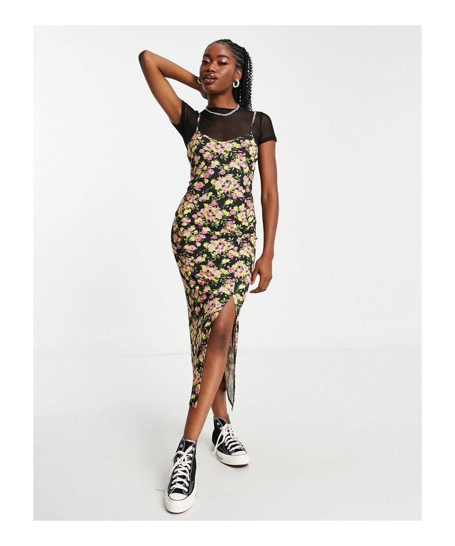 Dresses by Miss Selfridge Daywear dressing done right Sheer underlay Scoop neck Fixed straps Zip-back fastening Slim fit Sold by Asos