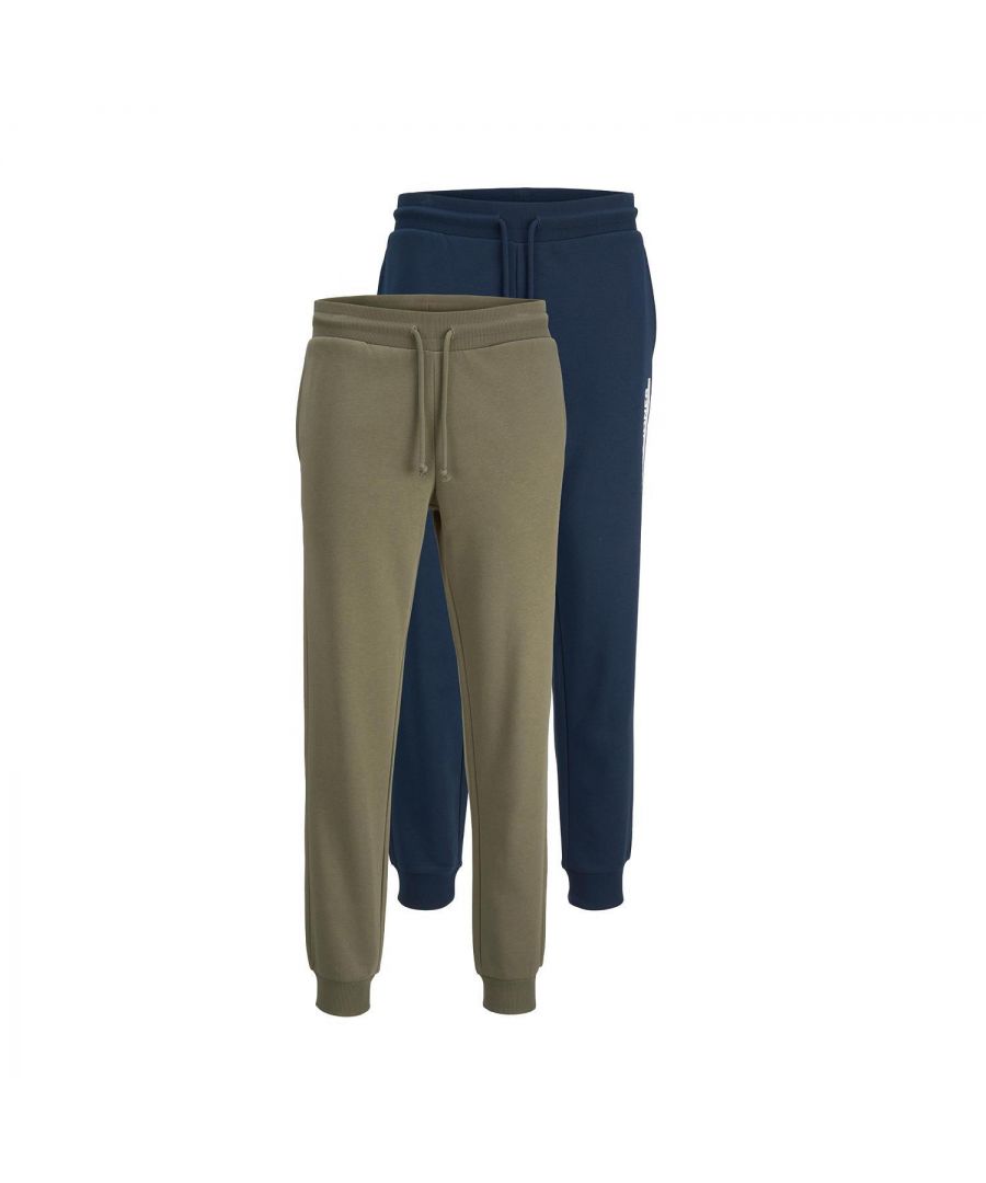 This style is your casual essential. Men’s jogging bottoms have left the gym for good and have entered the streets of fashion. Dress joggers up with a crisp shirt or keep it casual with a comfy hoodie.\n\nFeatures:\n2-pack sweatpants\nA comfort fit that looks as easy as it feels\nElasticated waist and cuffs\nDrawstrings for an individual fit\nThe brushed cotton ensures comfort and a soft feel\n100% Cotton\n\nWashing Instruction:\nMachine wash at 30°C\nDo not bleach\nTumble dry on low heat settings\nHigh temp. iron. Highest temp. 200°C\nDry clean (no trichloroethylene)\nHang dry\n\nPackage Includes: Jack & Jones Men's Jogger Sweatpants Multipack
