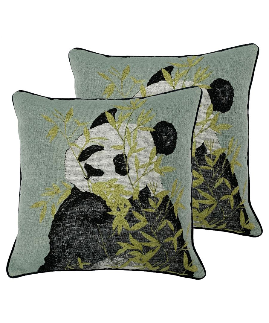 A treasured animal, the Panda is known for it's charisma and endearing nature.  This beautiful jacquard cushion is a tranquil shade of green, the perfect backdrop for our charming Panda and sprays of eucalyptus leaves. Finished with plush velvet reverse and piping, for a luxe feel.