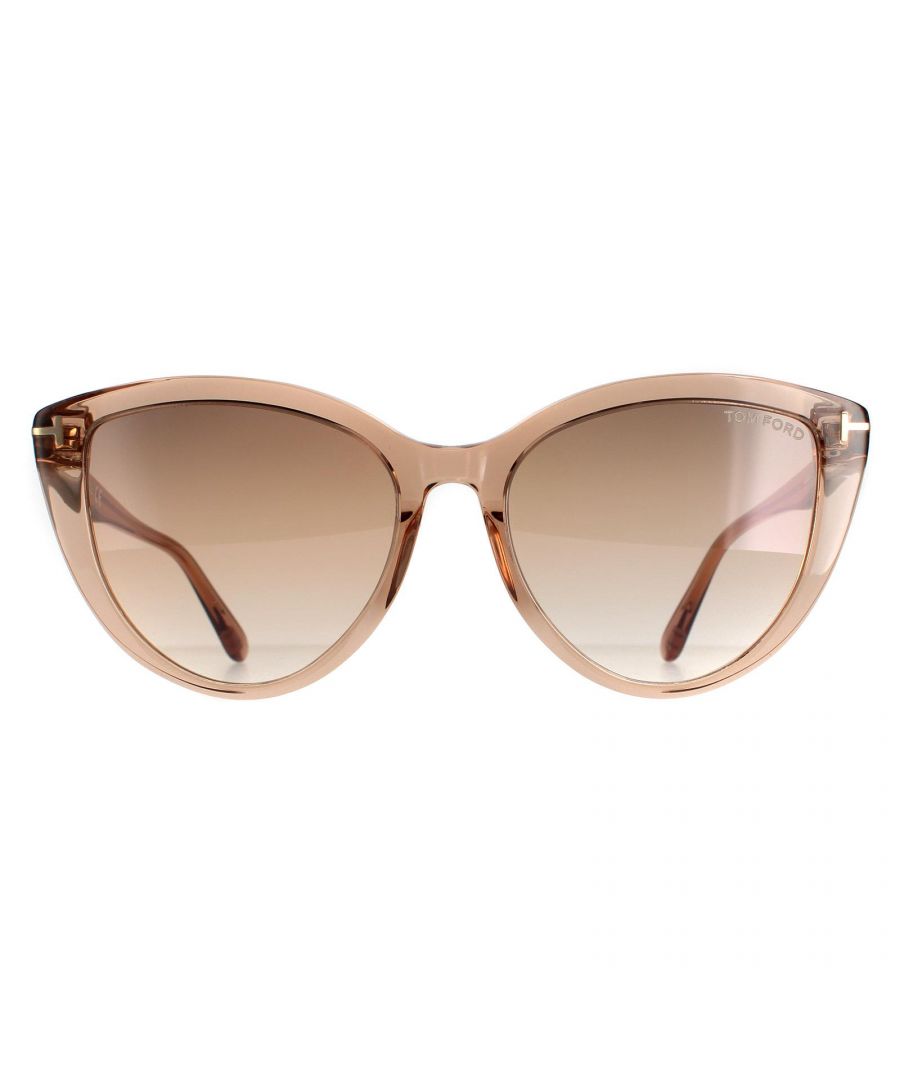 Tom Ford Cat Eye Womens Shiny Light Brown Brown Mirror FT0915 Isabella Sunglasses are a luxurious cat eye design crafted from premium acetate finished with the metal Tom Ford T logo on the temples.
