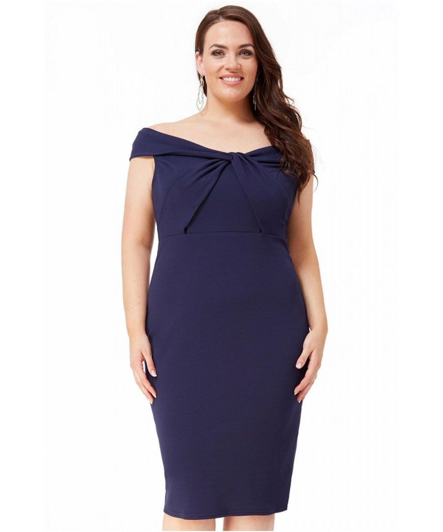 Image for Goddiva Plus Size Front Twist  Bardot Midi Dress - Navy