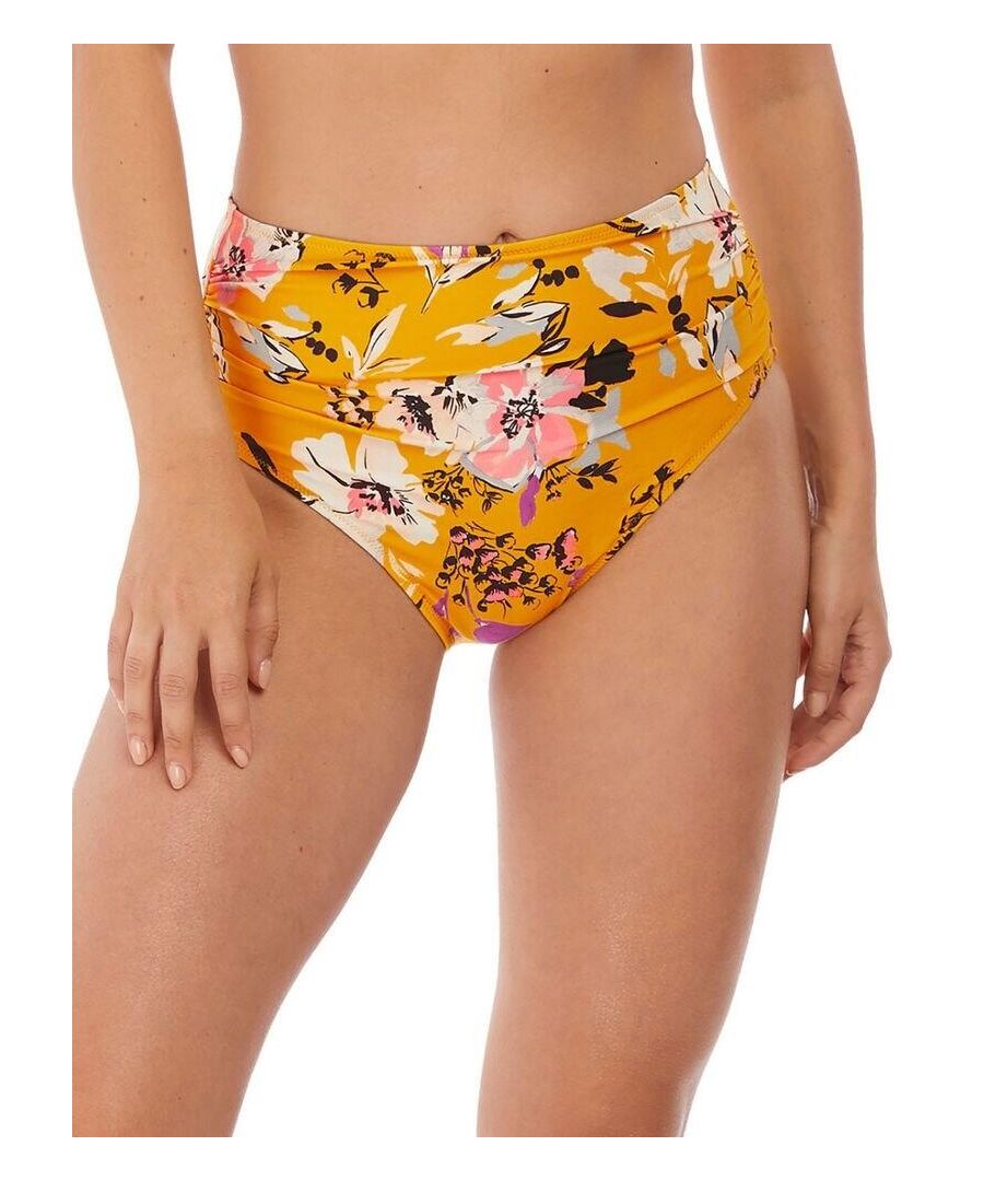 Fantasie Womens 6957 Florida Keys Deep Gathered Bikini Brief - Yellow Nylon - Size 10 UK