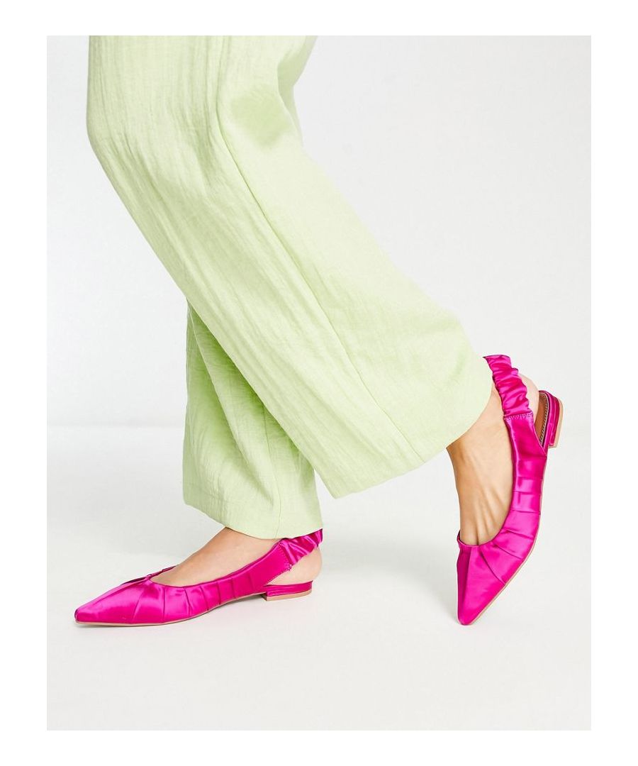 Shoes by ASOS DESIGN Next stop: checkout Ruched design Elasticated slingback strap Pointed toe Flat sole  Sold By: Asos