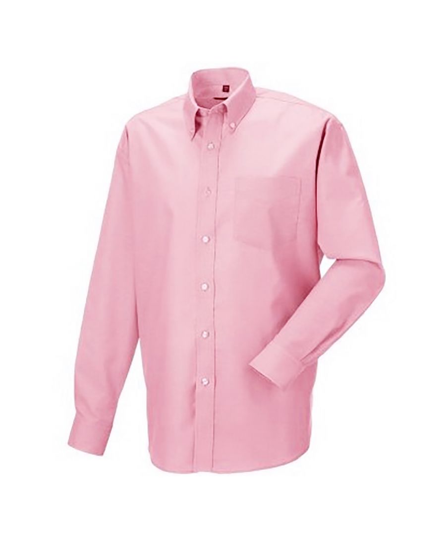 Image for Russell Collection Mens Long Sleeve Easy Care Oxford Shirt (Classic Pink)