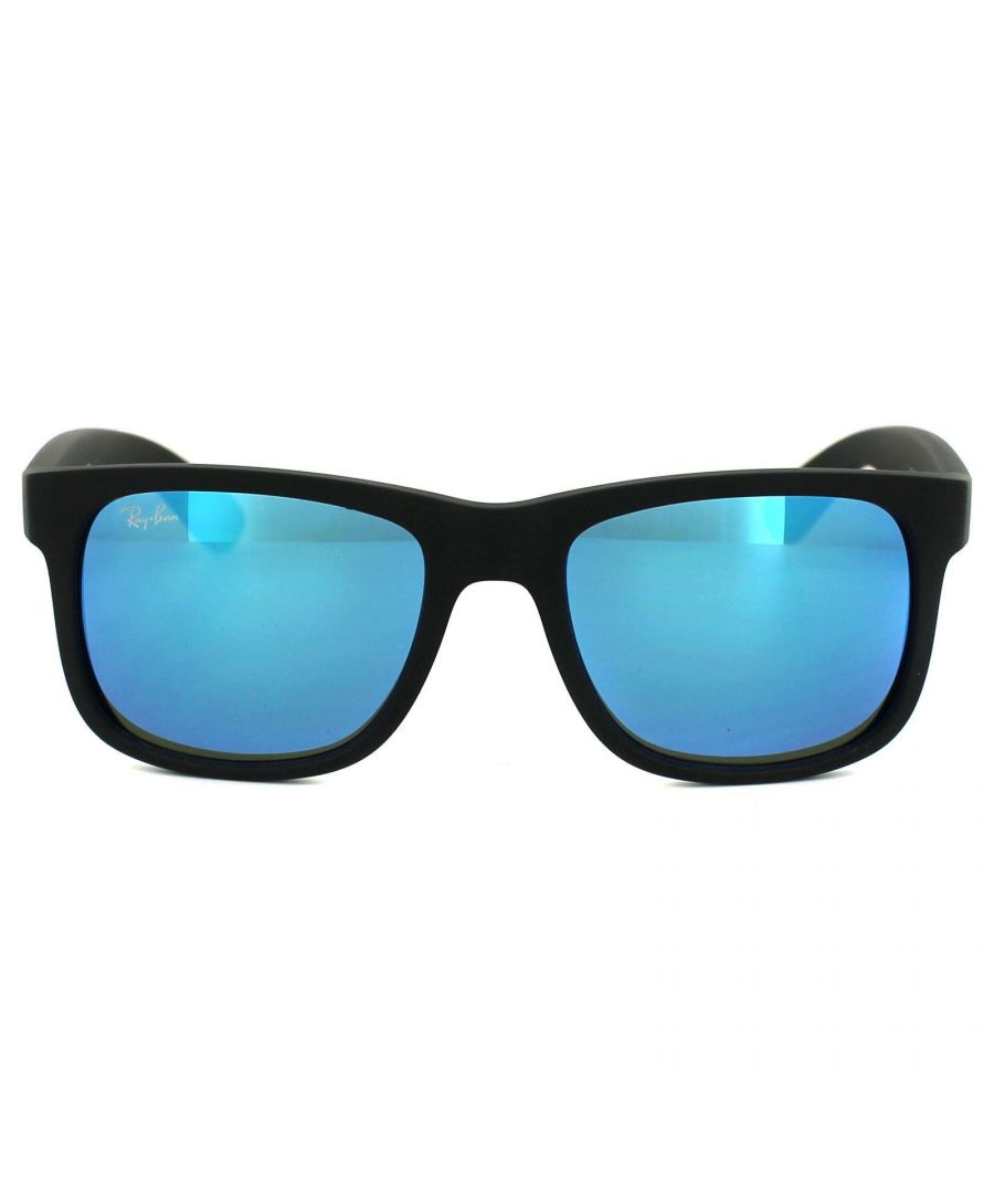 Ray-Ban Sunglasses Justin 4165 622/55 Black Blue Mirror are inspired by the Original Wayfarer 2140 and are one of the coolest designs throughout the entire Ray-Ban collection. Justin is a bold style that features large, boxy lenses that suit most face shapes and they share the same winged temples as the classic 2140. The propionate plastic frame is super lightweight for comfort and theyâ€™re available in bright, fresh colours as well as the traditional choices. The Ray-Ban Justin is part of the Highstreet collection and are therefore a more affordable choice.