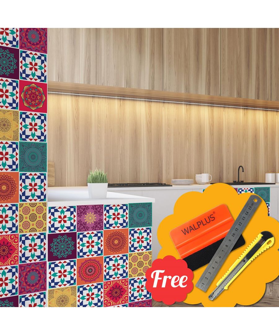 - These vibrant tile stickers are just the thing to give your space some colour and brightness, without paying for a professional.\n- To apply, simply peel and stick onto any flat, smooth surface.\n- You'll be amazed at the difference a gorgeous tile like this can make on one of the most-used spaces in your home! \n- Package Contains:  48 pieces of stickers 15 x 15 cm and a free pack of 3in1 application tools is included. Coverage area: 1.08m2.