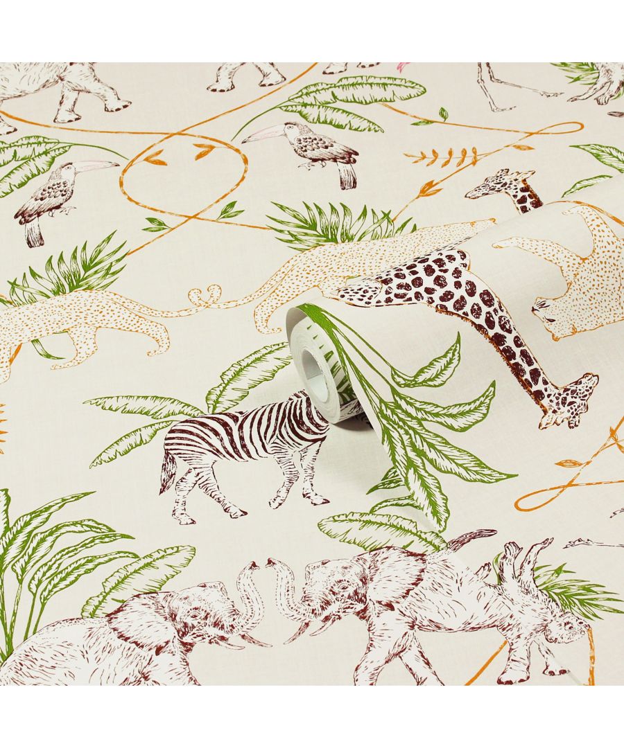 The magnificent Serengeti landscape is captured in the tranquil wallpaper featuring all the best loved safari animals in a decorative swirling kaleidoscopic scenery. A neutral palette sits behind the design as it enhances its intricate detail. A compilation of giraffes, zebras, elephants, cheetah, monkeys, flamingos, and Toucans will add a touch of safari beauty wherever it is used. This wallpaper is a paste the wall application; simply paste the wall, hang your paper, and leave to dry. Each roll is 10m long and 52cm wide. Pattern repeat: 53cm Straight Match. Our Serengeti wallpaper can be used to paper the whole room or to create an eye-catching feature wall. This wallpaper is also wipeable so that any light marks can be dabbed away.