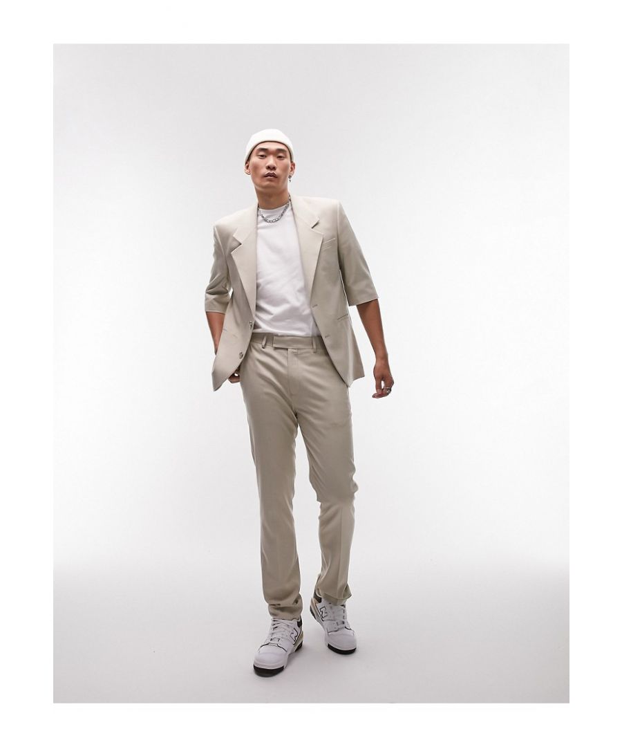 topman mens skinny suit trousers in stone-neutral - size 40r