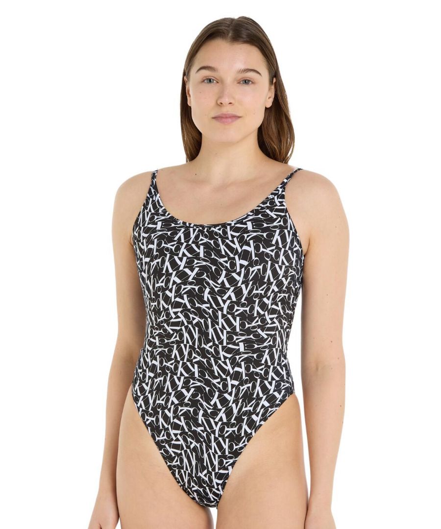 Calvin Klein Womens KW0KW02086 Scoop Swimsuit - Black Nylon - Size 10 UK