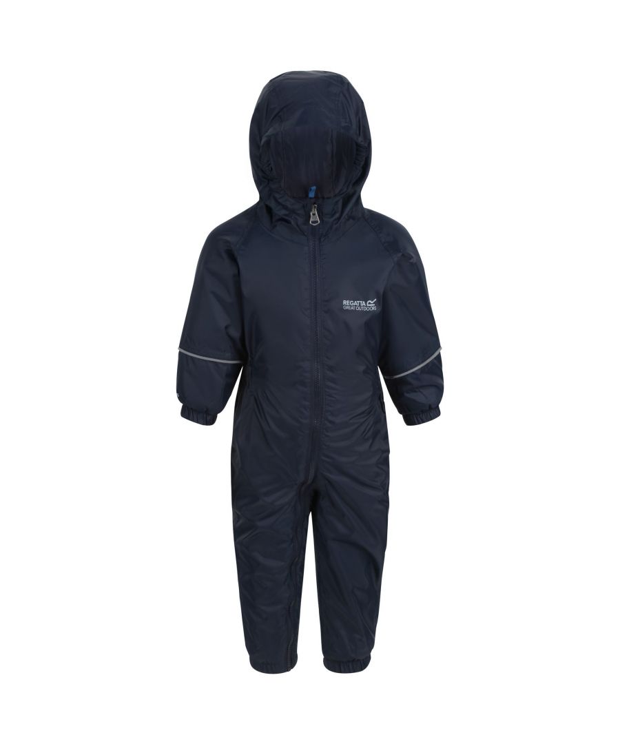 Waterproof and breathable Isolite 5000 lightweight polyamide fabric. Taped seams. Thermo-Guard insulation. Fleece lining to body and hood. Integral hood. Reflective trim. 100% Polyester. Regatta Little Adventurers sizing (height approx): 6-12 Months (74-80cm), 12-18 Months (80-86cm), 18-24 Months (86-92cm), 24-36 Months (92-98cm), 36-48 Months (98-104cm), 48-60 Months (104-110cm), 60-72 Months (110-116cm).
