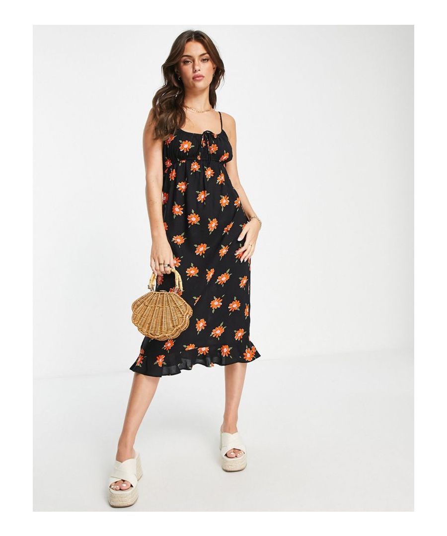 Midi dress by Miss Selfridge The scroll is over Scoop neck Adjustable straps Tie front Regular fit Sold by Asos