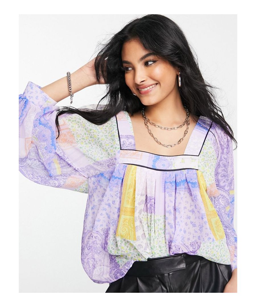 Top by ASOS DESIGN Introduce it to your other nice tops Patchwork design Square neck Blouson sleeves Regular fit Sold by Asos