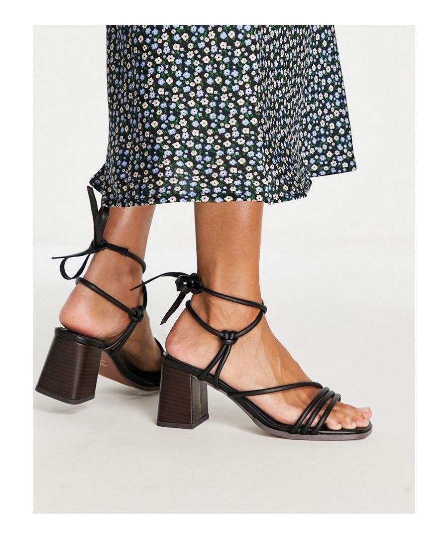Sandals by ASOS DESIGN Love at first scroll Tie-leg design Lace-up fastening Peep toe Flat sole Mid-block heel  Sold By: Asos