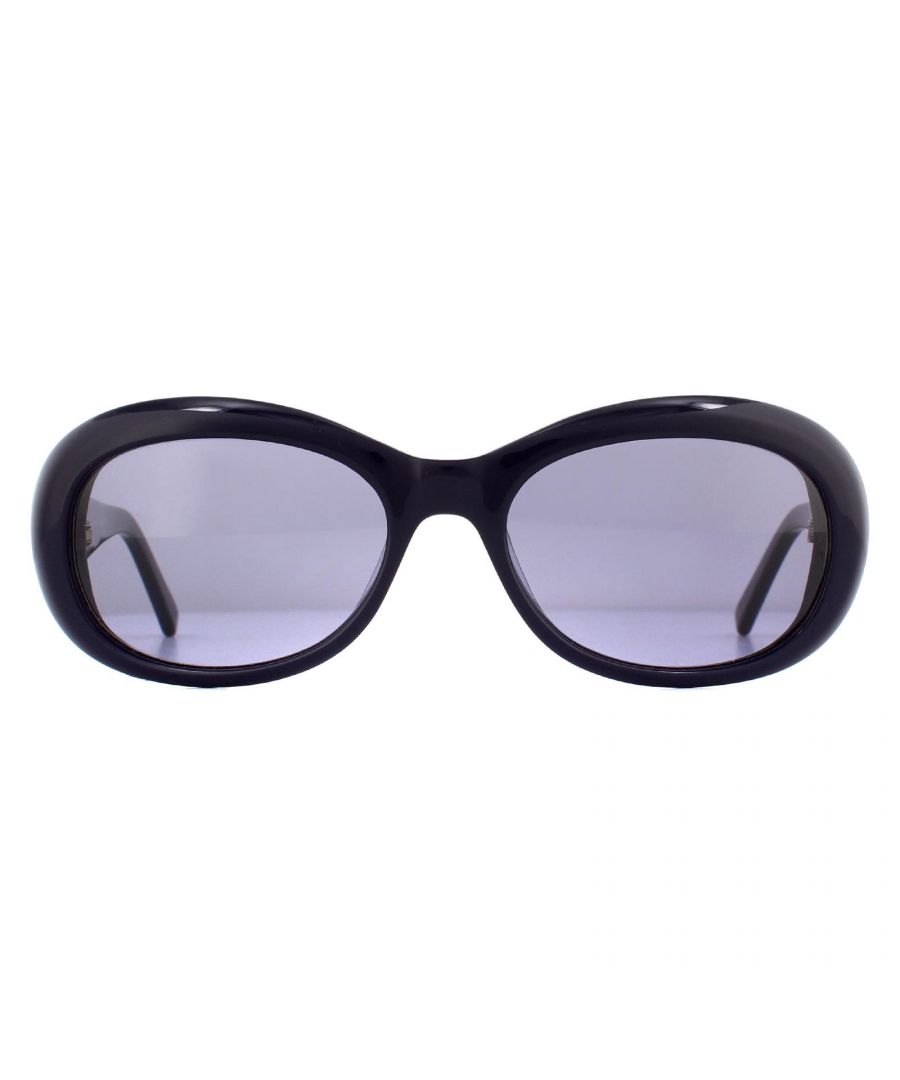 More & More Sunglasses MM54335 900 Dark Purple Grey are a super feminine oval design that features a large gem on each temple. The frame is made from lightweight acetate and the temples are embellished with the More & More logo.