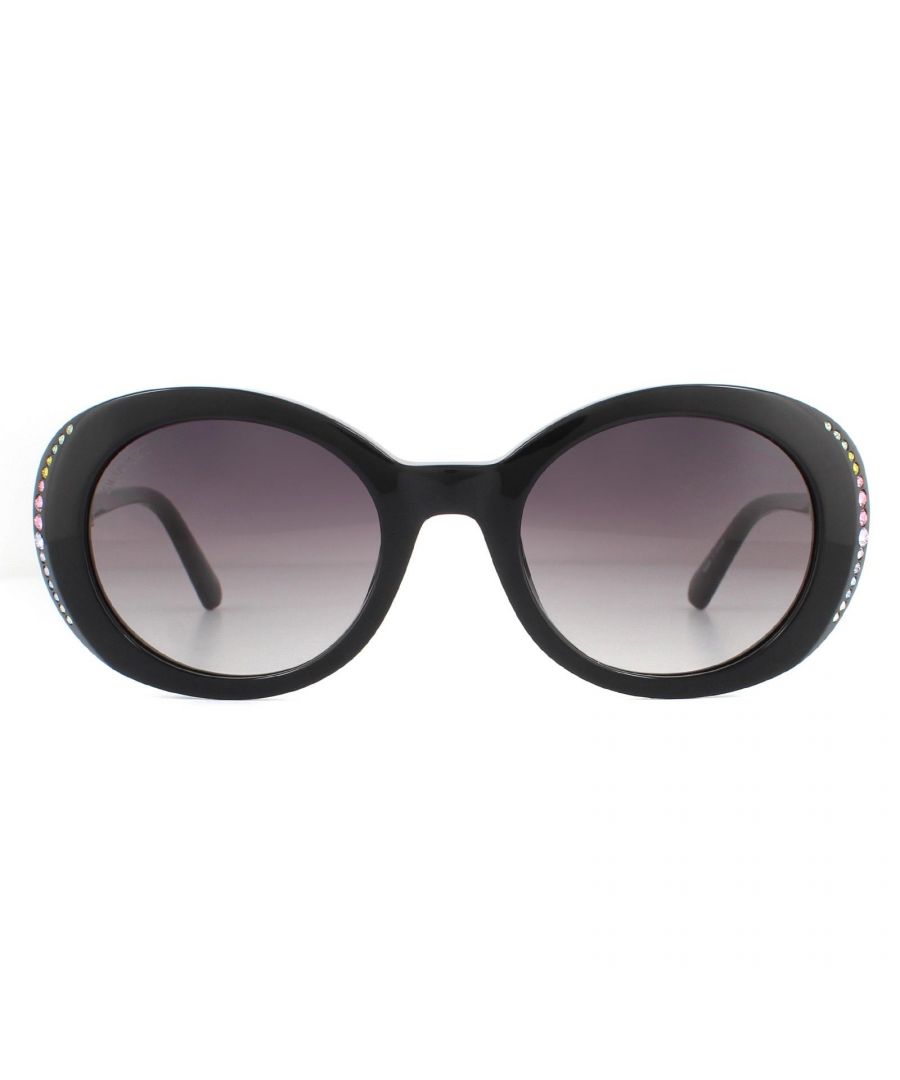Swarovski Sunglasses SK0281/S 01B Black Smoke Grey Gradient are an elegant oval design crafted from lightweight acetate and embellished with Swarovski crystals on the outer edges of the frame with Swarovski logos engraved into the hinges.