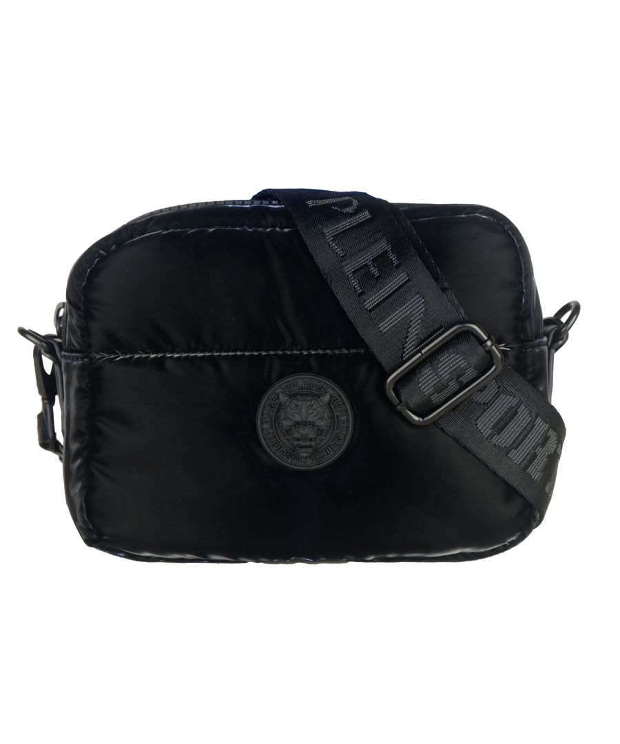 Plein Sport crossbody bag, black color, brand logo on both sides and on the upside down, zip closure. Size cms: 21x16x5