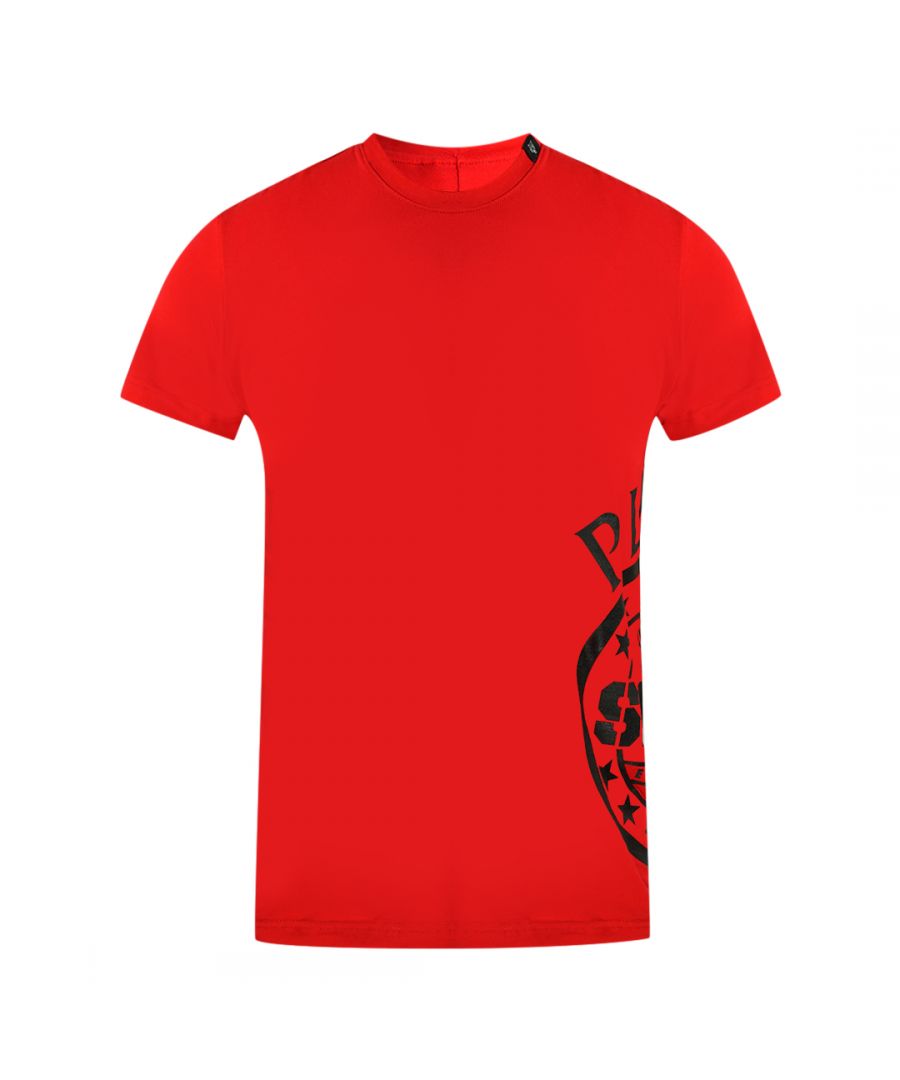 Philipp Plein Sport Side Logo Red T-Shirt. Philipp Plein Sport Red Tee. Stretch Fit 95% Cotton, 5% Elastane. Made In Italy. Plein Sport Large Branded Logo. Style Code: TIPS129IT 52