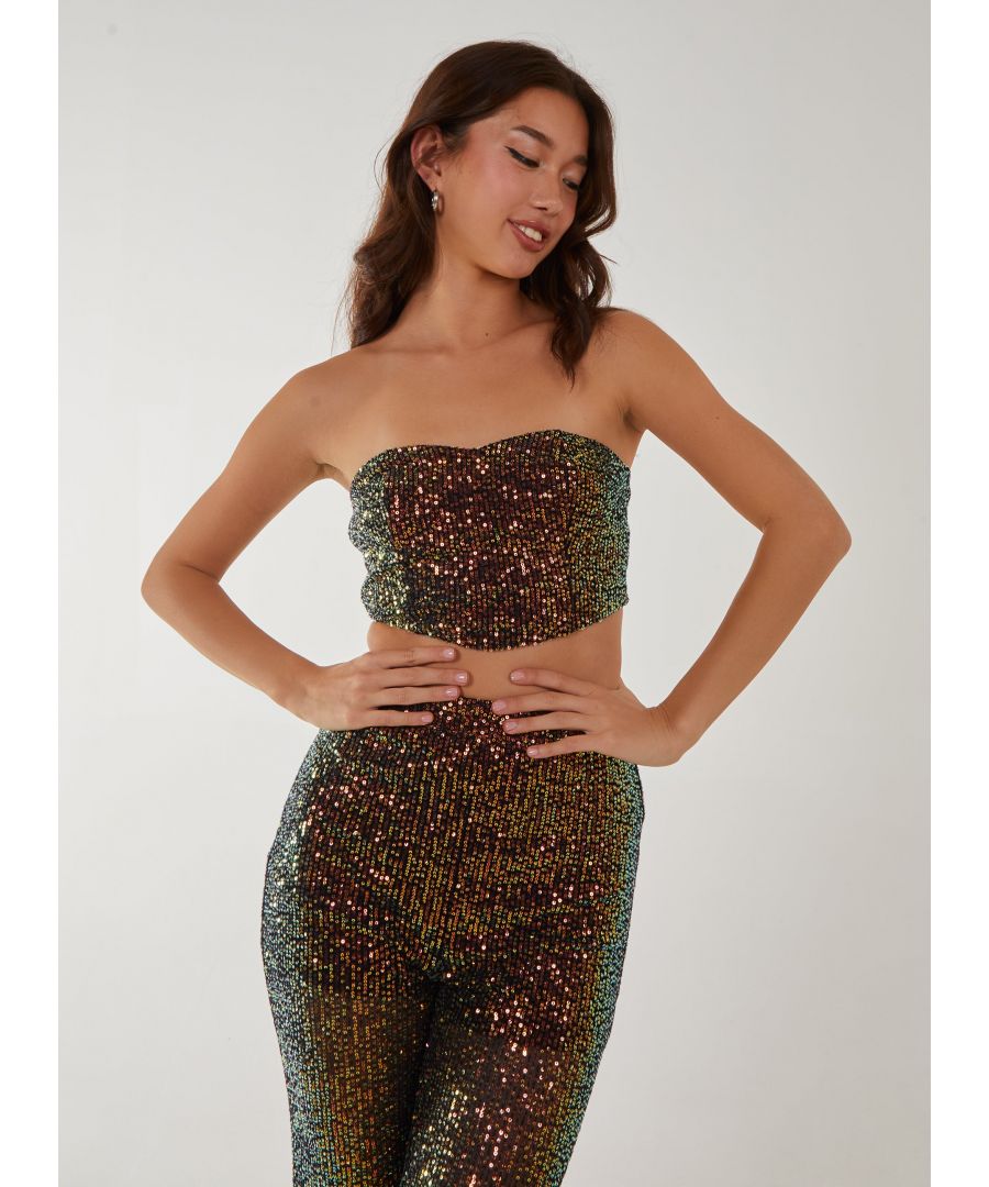 Pink Vanilla Womens Sequin Corset Top - Gold - Size Large