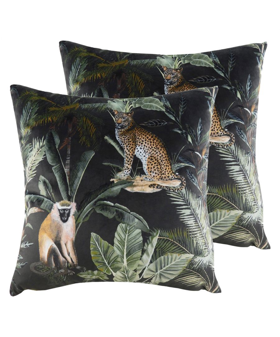 Add drama to your interior with this sophisticated east african themed cushion. This cushion depicts animals and foliage from the ugandan rainforest in a rich and sophisticated colour palette making it a versatile cushion for many homes.