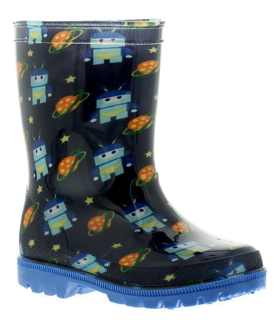 Image for Dinosaur Hunters Space Dude Boys Kids Wellies Wellington Boots Blue