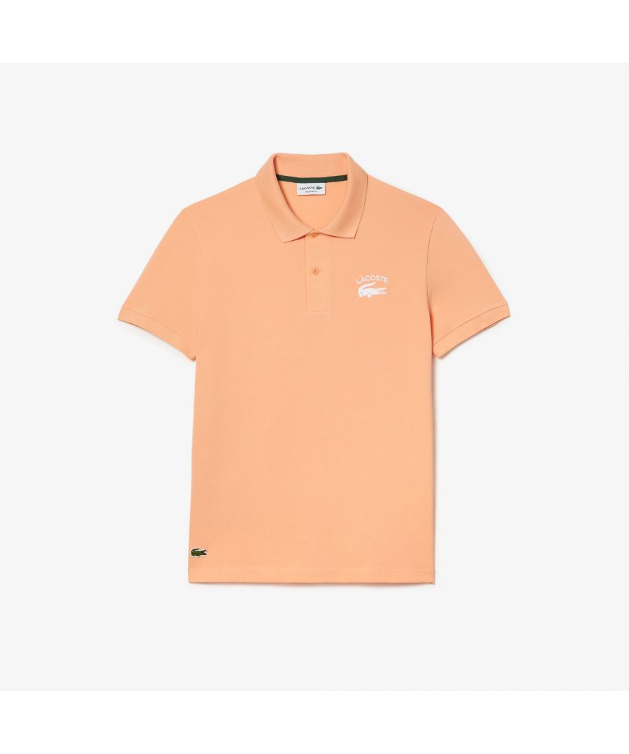 Lacoste Mens Regular Fit Branded Stretch Cotton Polo Shirt in Peach - Size Medium