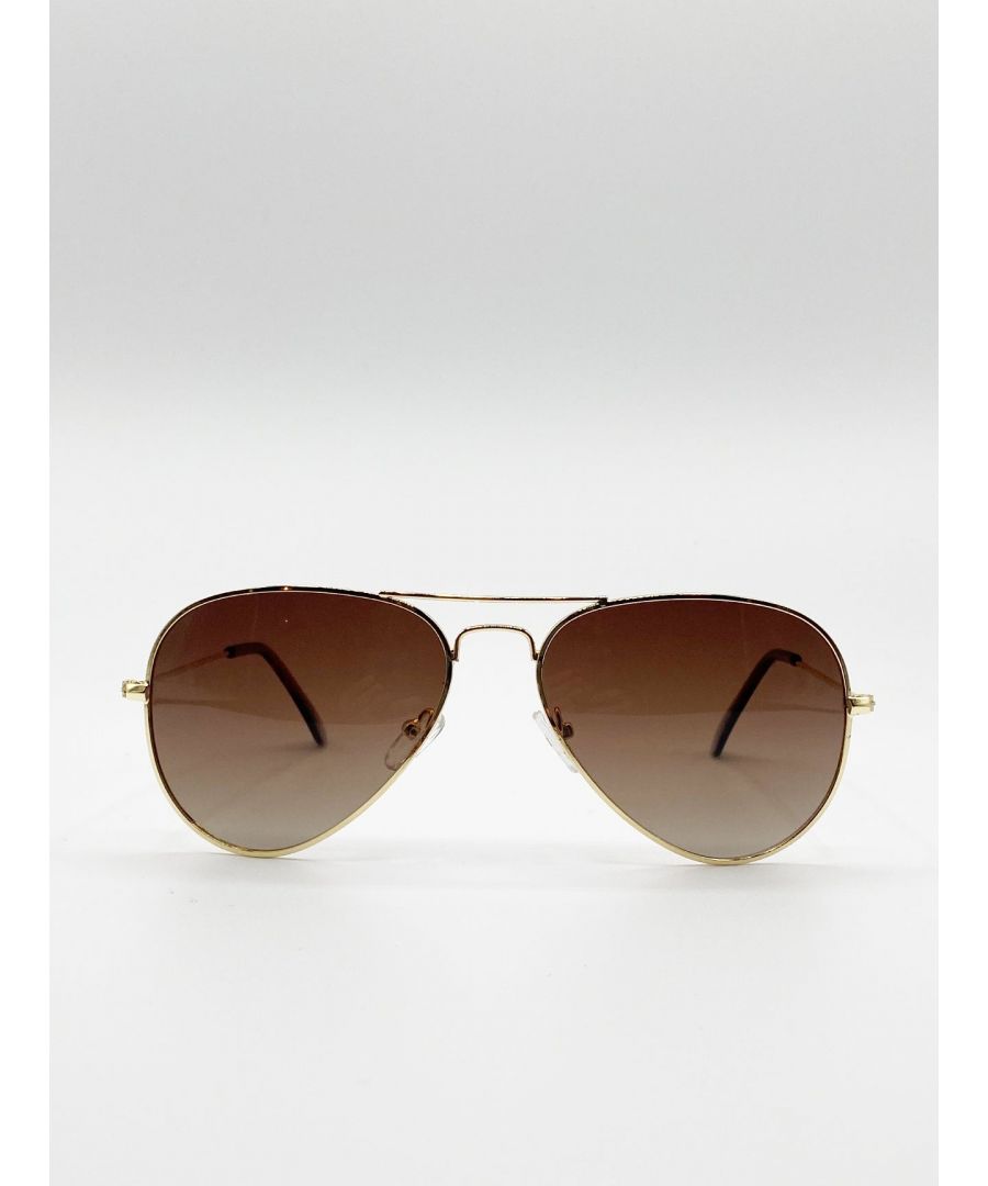 Classic Brown Aviator Sunglasses Polarized Lenses,\n\nAviator Sunglasses\nFrame Colour: Brown\nLens Colour: Brown\n\nFrame Material: Metal\nOne Size\nFDA Approved\nSku : SG5506010