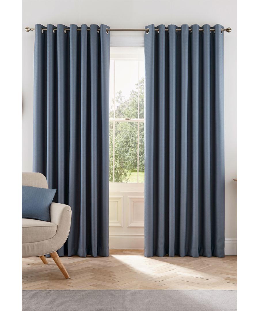 The Eden curtain range features a soft, subtly textured basket weave fabric in a range of eight alluring colours. Fully lined to add body and drape, they feature matte silver eyelets making them quick and easy to hang. 100% Polyester Lining. Dry Clean Only. Made in China.