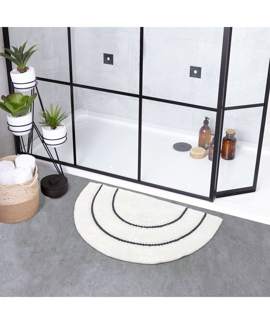 Taking inspiration from Boho interior stylings, the Semi Circle bath mat features a super-soft thick cotton base with braided colourful markings. Wonderfully soft underfoot, it's also quick-drying and has an anti-slip quality, keeping it in place on your bathroom floor.