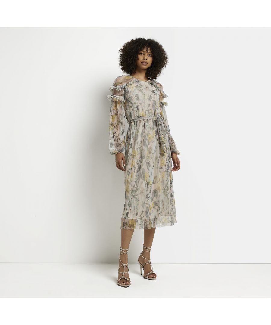 > Brand: River Island> Department: Women> Material Composition: 100% Polyester> Material: Polyester> Style: Maxi> Size Type: Regular> Pattern: Floral> Occasion: Casual> Season: AW22> Dress Length: Midi> Neckline: Crew Neck> Sleeve Length: Long Sleeve> Closure: Zip