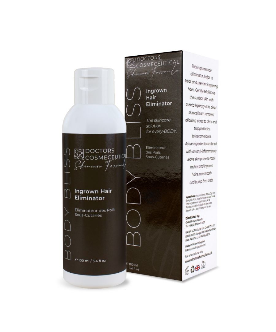 Doctors Formula BODY BLISS - Ingrown Hair Eliminator 100ml helps to treat and prevent ingrowing hairs. Gently exfoliating the surface skin with a Beta Hydroxy Acid, dead skin cells are removed allowing pores to clear and trapped hairs to become loose. Active ingredients combined with an anti-inflammatory leave skin prone to razor rashes and ingrown hairs in a smooth and bump-free state.