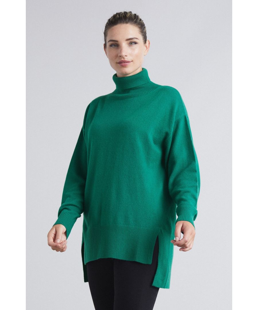 Image for Relaxed Polo Neck Cashmere Sweater in Green