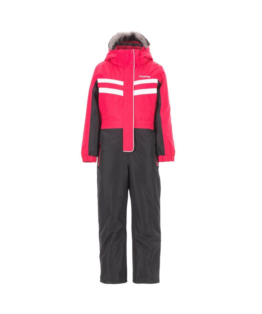 Campri Ski Suit Junior The Campri Ski Suit is a must-have if you're hitting the slopes this winter. Not only is the all-in-one windproof and water resistant, but it also features adjustable underfoot straps and reflective strips, ensuring a safe and secure ski. - > Waterproof -  Insulated -  Insulated hood -  Adjustable underfoot straps -  Reflective strips -  Elastic cuffs - Zip close pockets -  100% polyester -  Keep away from fire