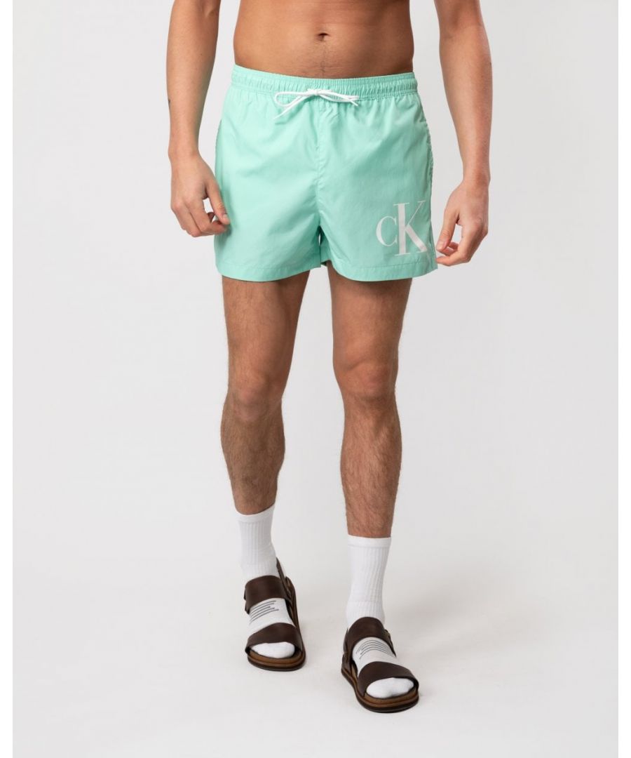 Calvin Klein CKJ Monogram Mens Short Drawstring Swimshorts - Mint - Size Medium