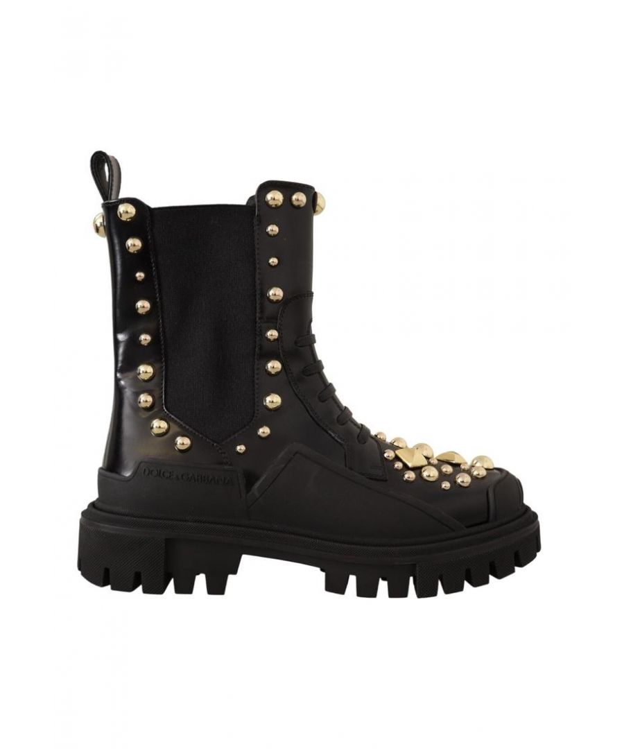 Dolce & Gabbana WoMens Black Leather Studded Combat Boots - Size EU 36